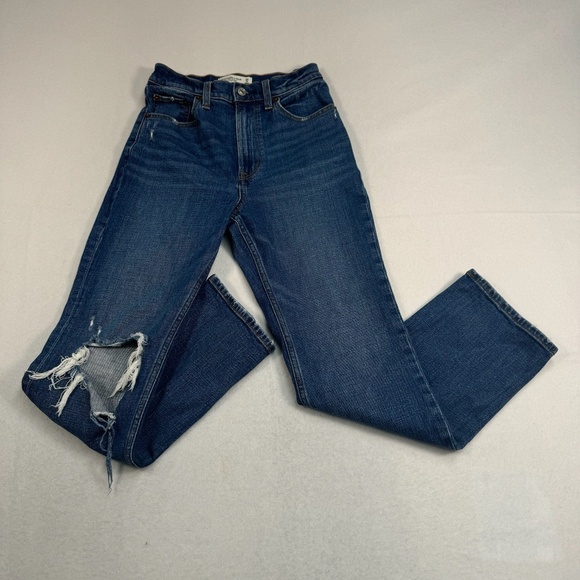 Abercrombie & Fitch Ankle Straight Jeans Womens Size 25/0 Medium Blue High Rise - Picture 1 of 12